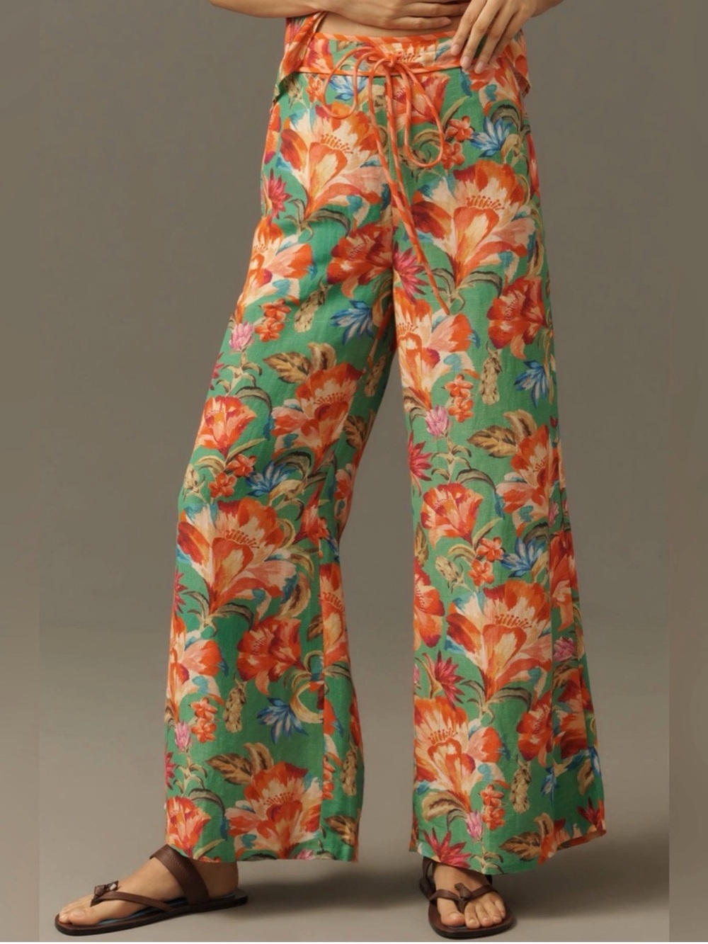 FARM Rio x Anthropologie Floral Linen Blend Wide Leg Pants S